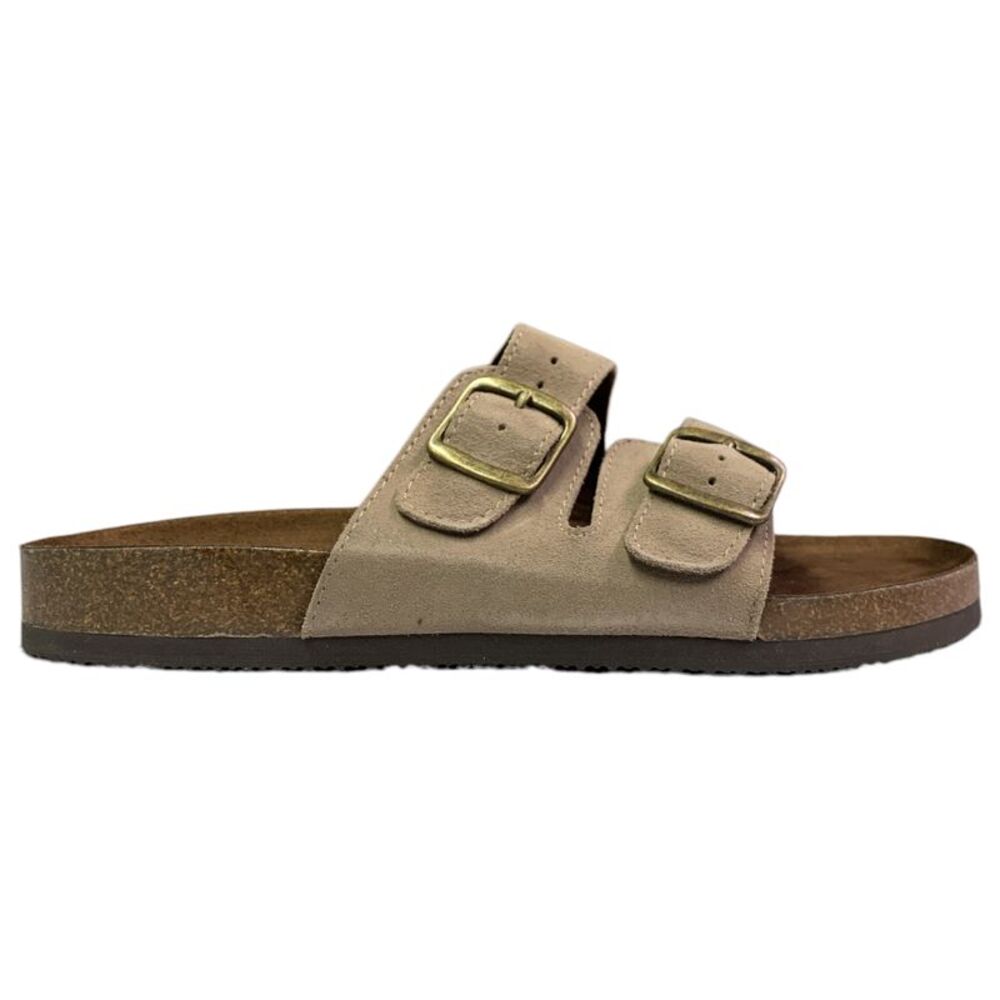 Mountain Sole Women's Easy Slide-On Double Buckle Leather Sandal - Taupe - Picture 2 of 6